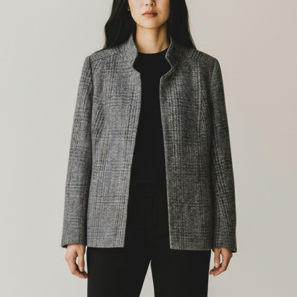 Eaton open front plaid wool blazer jacket
